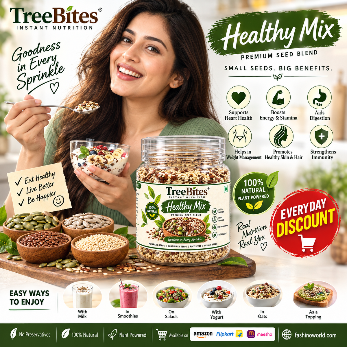 TreeBites Healthy Mix Premium Seed Blend – Pumpkin, Sunflower, Flax & Sesame Seeds – 200 g