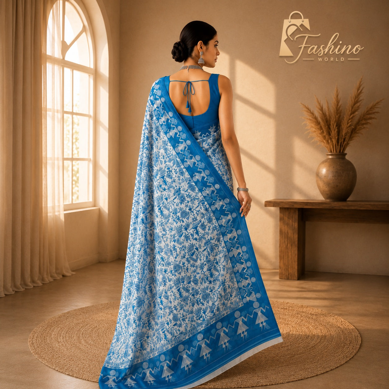 Bindi Women's Sky Blue Printed Chiffon Saree | Lightweight Traditional Ethnic Saree