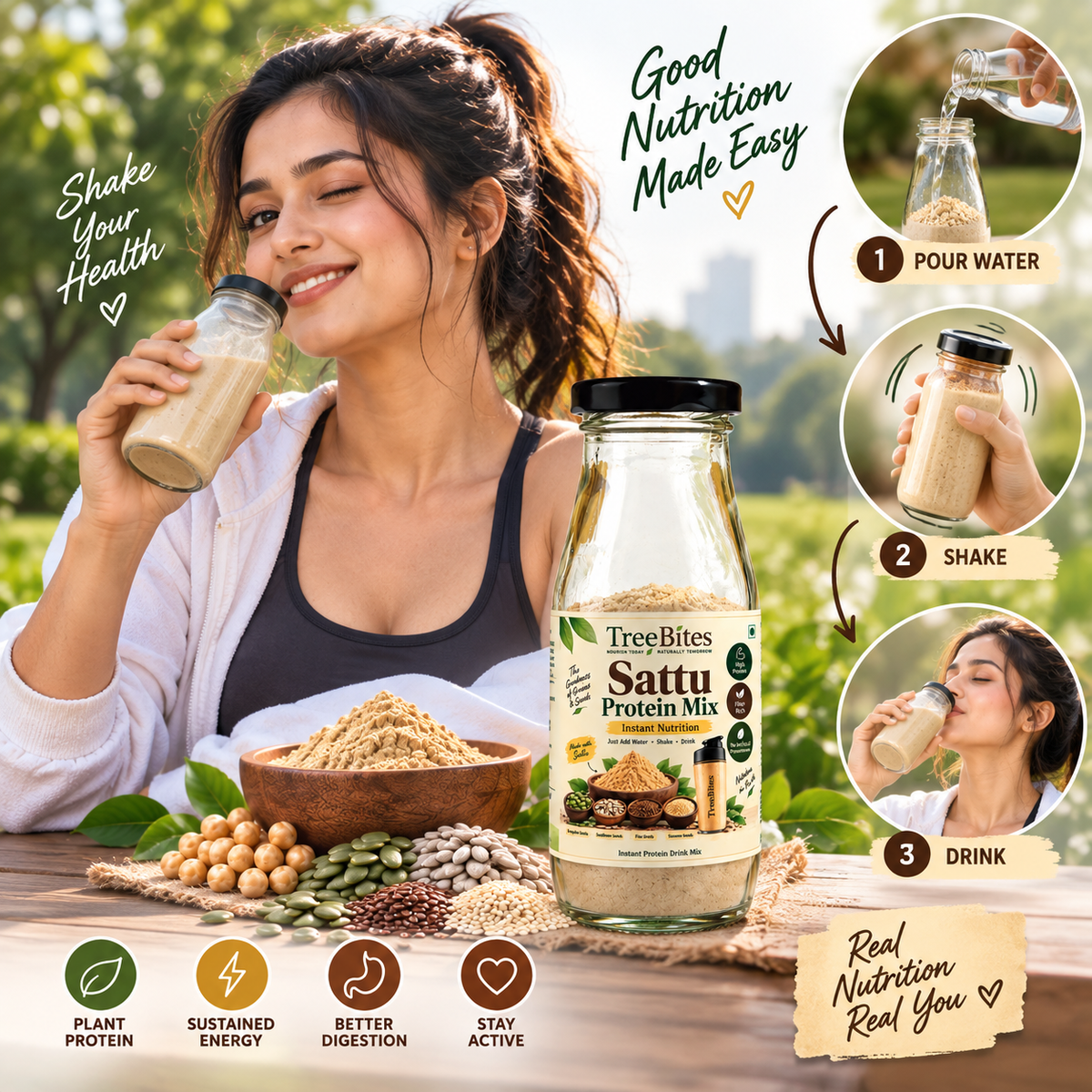 TreeBites Sattu Protein Mix | Instant Nutrition Drink Mix | 50g