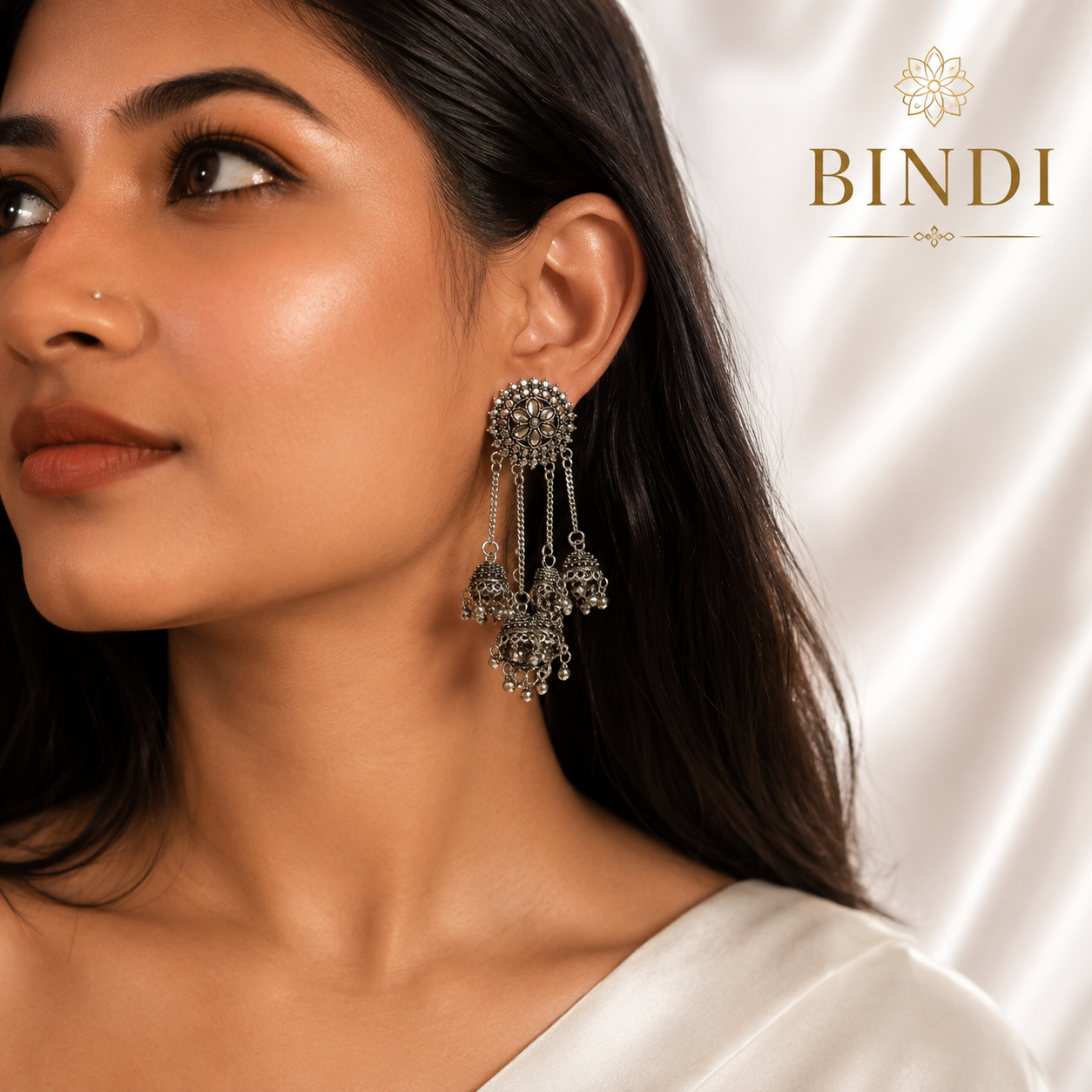 Bindi Ghar Silver Oxidised Kashmiri Earrings for Women | Traditional Ethnic Statement Earrings