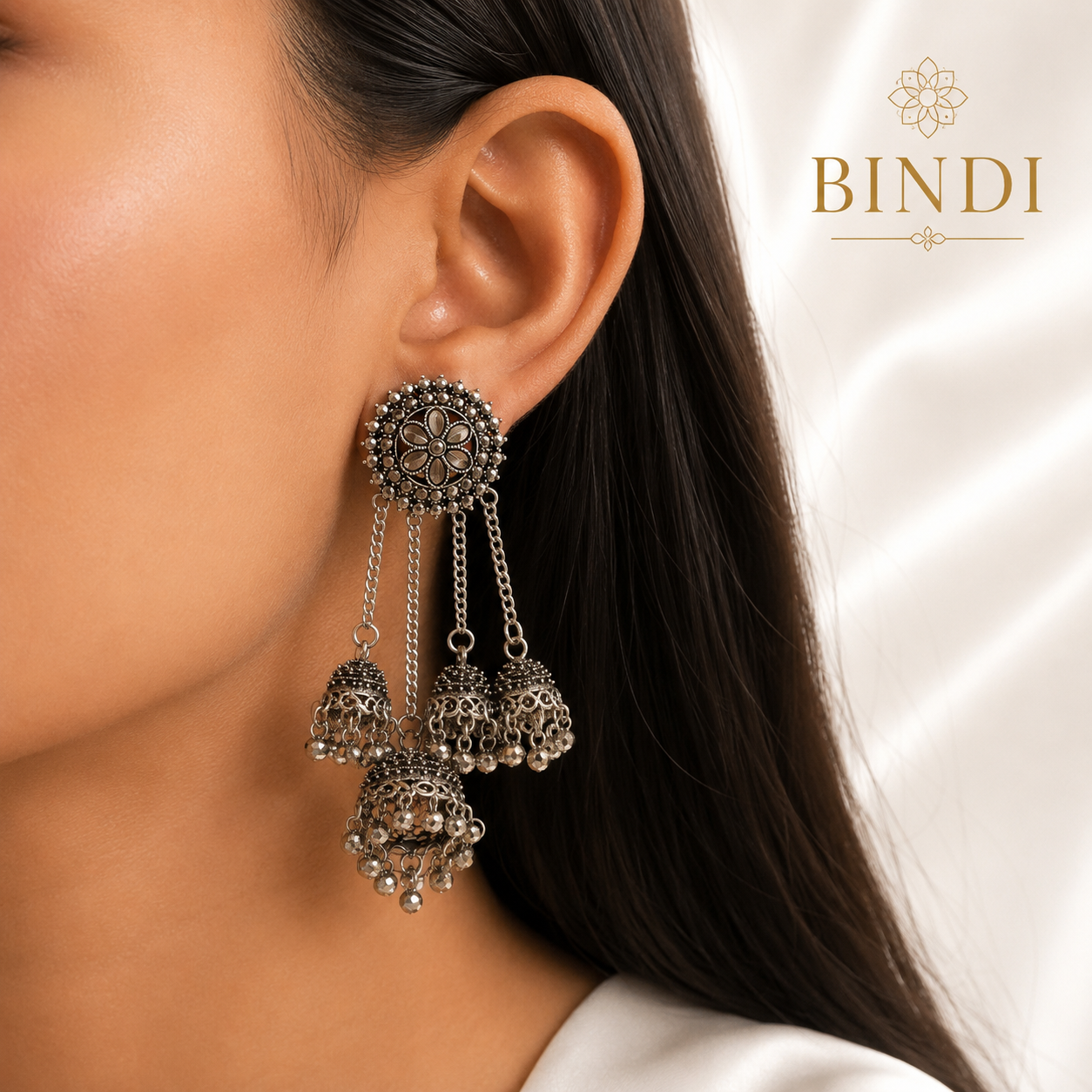 Bindi Ghar Silver Oxidised Kashmiri Earrings for Women | Traditional Ethnic Statement Earrings