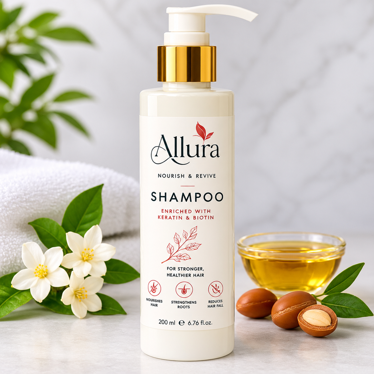 Allura Nourish & Revive Shampoo – Keratin & Biotin, 200 ml