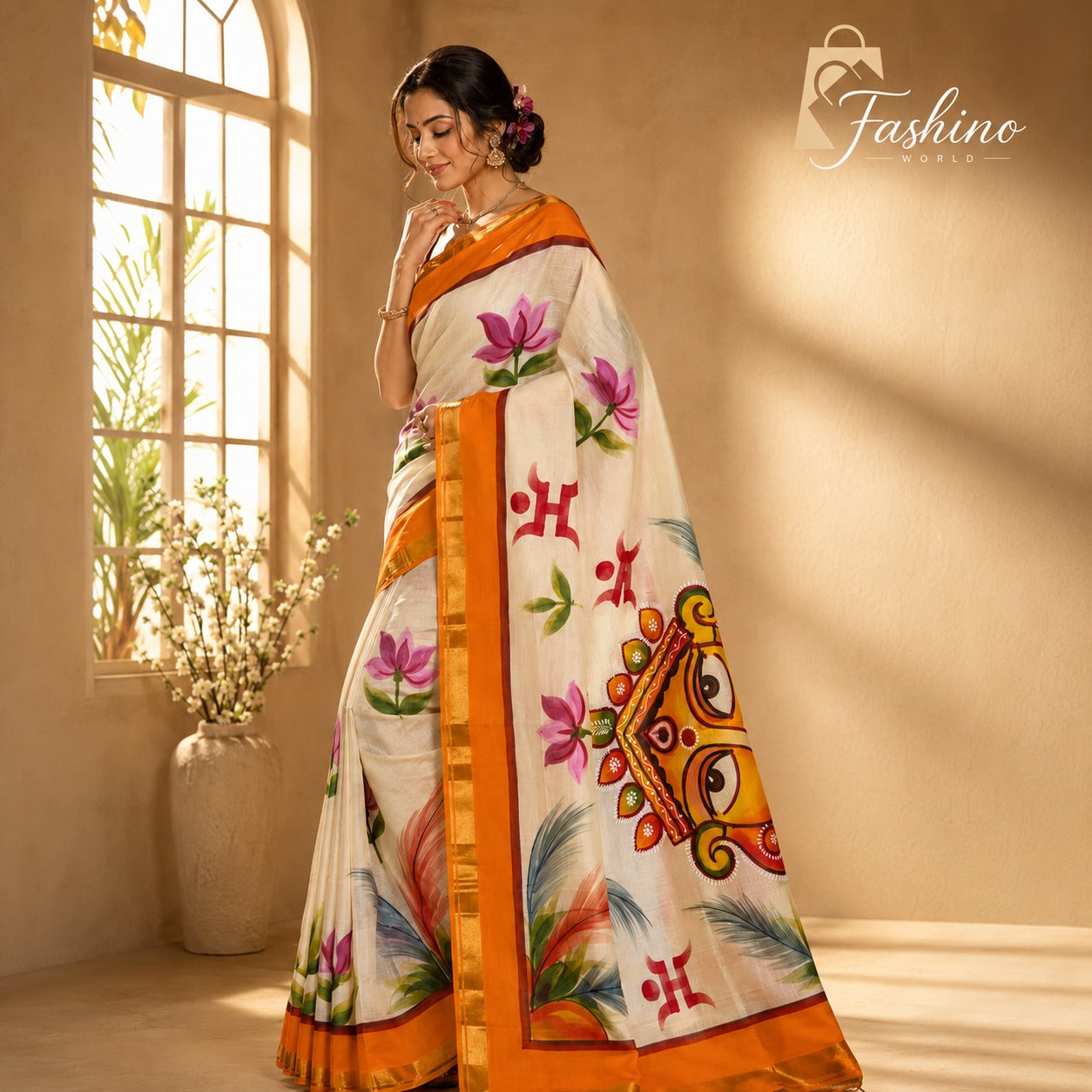 Bindi Women's Yellow Handloom Cotton Saree with Traditional Red Border | Lightweight Ethnic Wear
