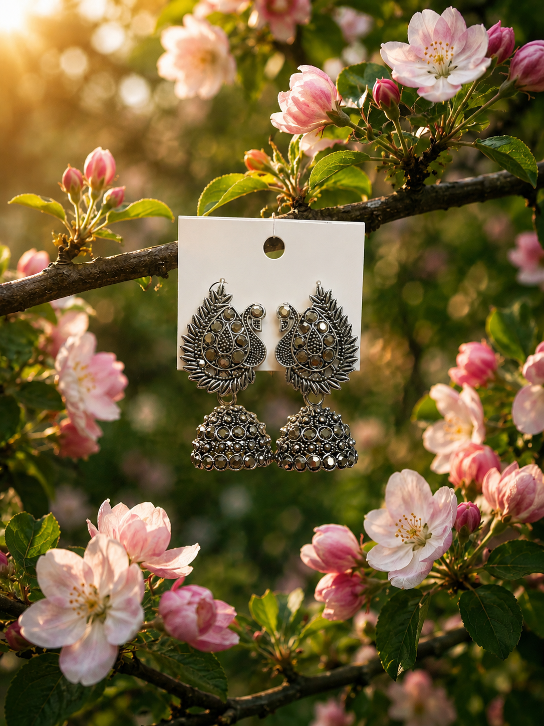 Bindi Silver Oxidised Peacock Stud Earrings for Women | Traditional Ethnic Jewellery