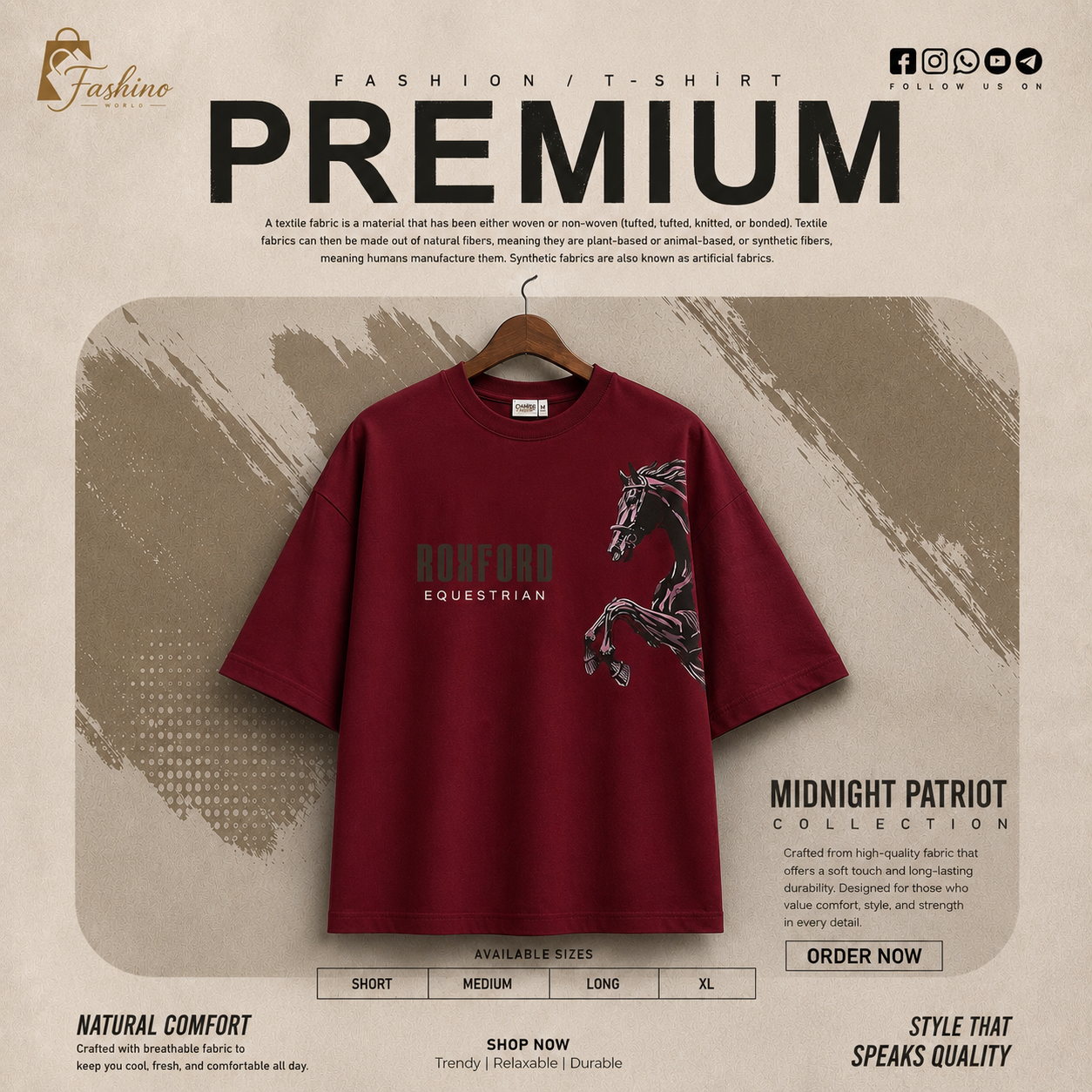 FASHINO WORLD Men's Brown Oversized Graphic Printed T-Shirt | Premium Cotton Blend | Half Sleeve | Round Neck