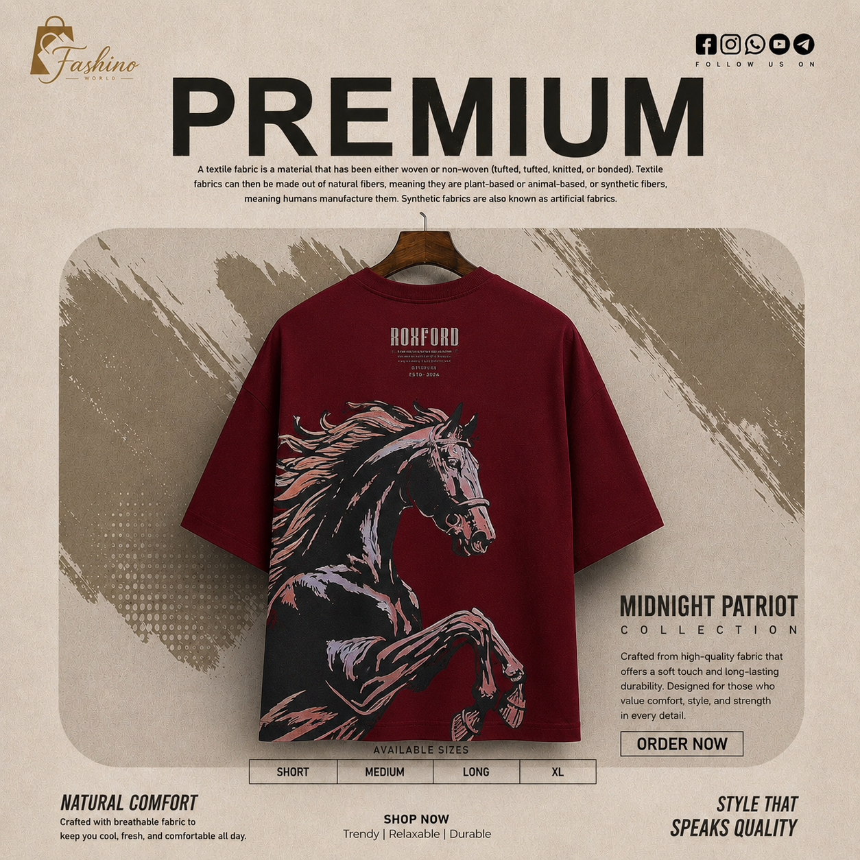 FASHINO WORLD Men's Brown Oversized Graphic Printed T-Shirt | Premium Cotton Blend | Half Sleeve | Round Neck