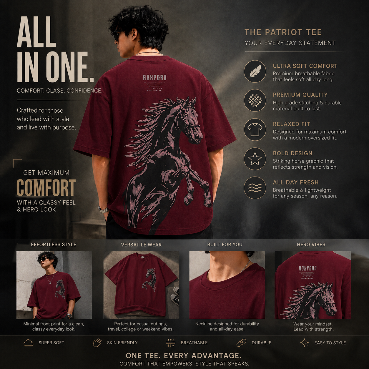 FASHINO WORLD Men's Brown Oversized Graphic Printed T-Shirt | Premium Cotton Blend | Half Sleeve | Round Neck