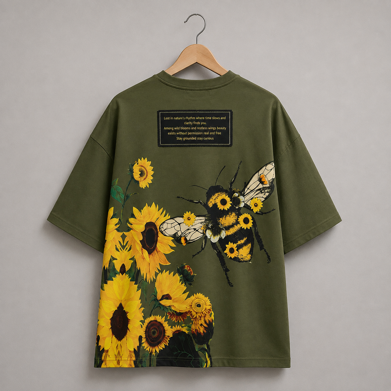 FASHINO WORLD Men's Olive Green Oversized Graphic Printed T-Shirt | Premium Cotton Blend | Half Sleeve | Round Neck