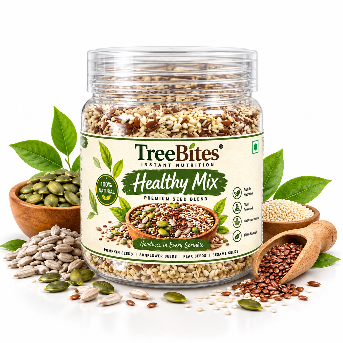 TreeBites Healthy Mix Premium Seed Blend – Pumpkin, Sunflower, Flax & Sesame Seeds – 200 g
