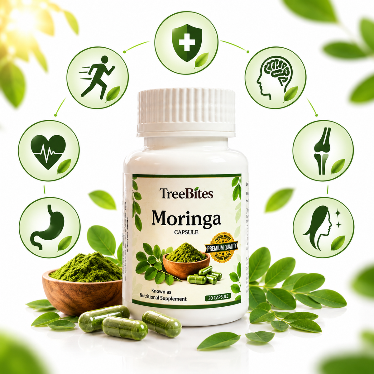 TreeBites Moringa Capsules – 30 Capsules | Plant-Based Nutritional Supplement