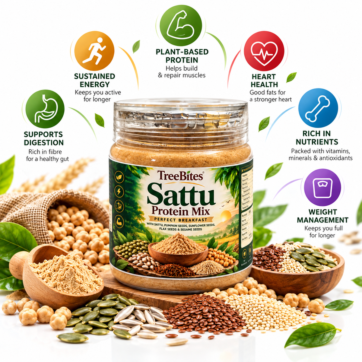 TreeBites Sattu Protein Mix – Plant-Based Nutrition & Breakfast Mix | 150g