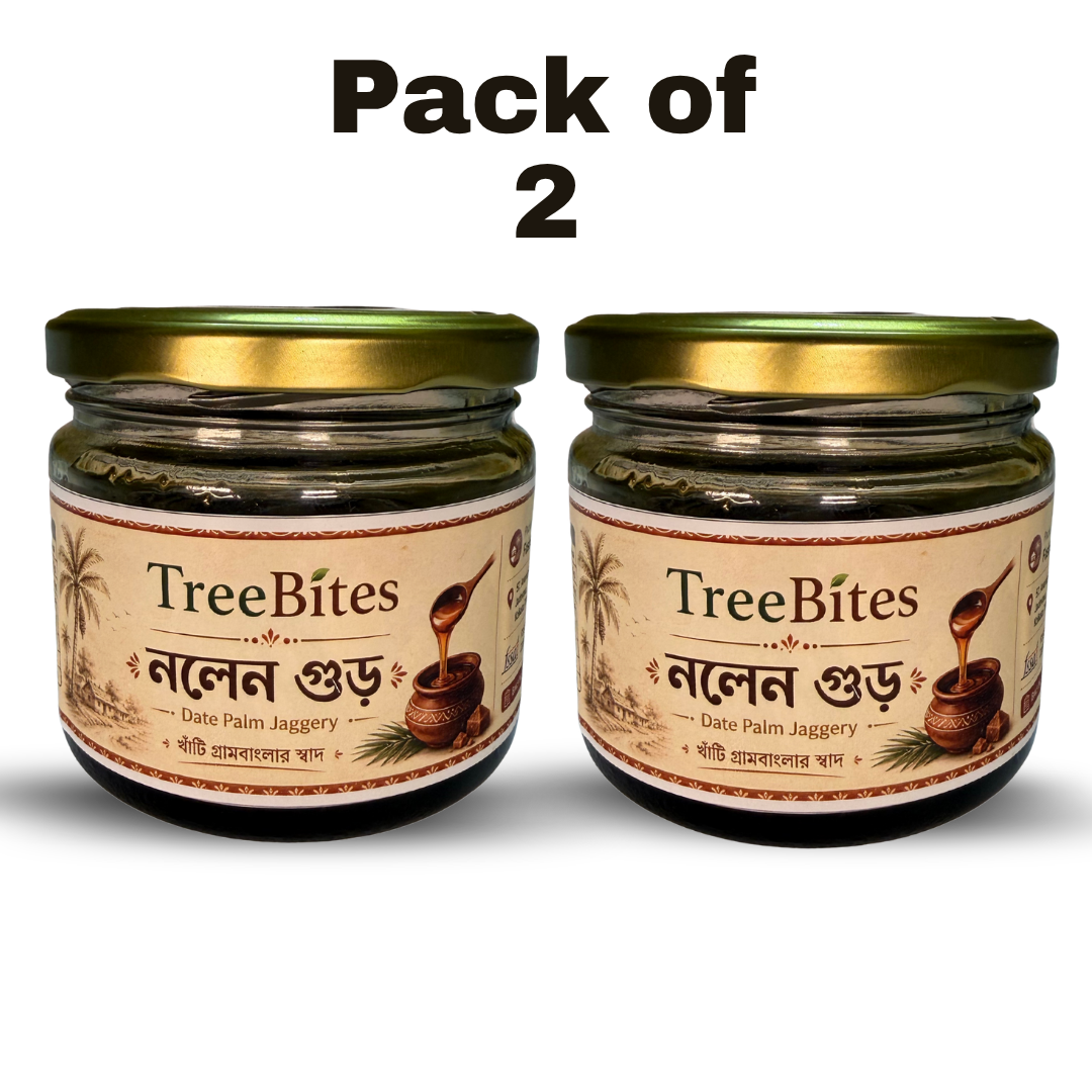 TreeBites Nolen Gur (Date Palm Jaggery) – Traditional Bengali Khejur Gur – Pack of 2 x 250 g