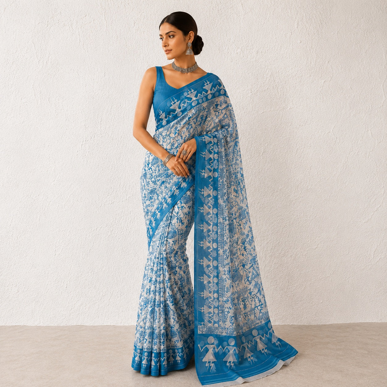 Bindi Women's Sky Blue Printed Chiffon Saree | Lightweight Traditional Ethnic Saree