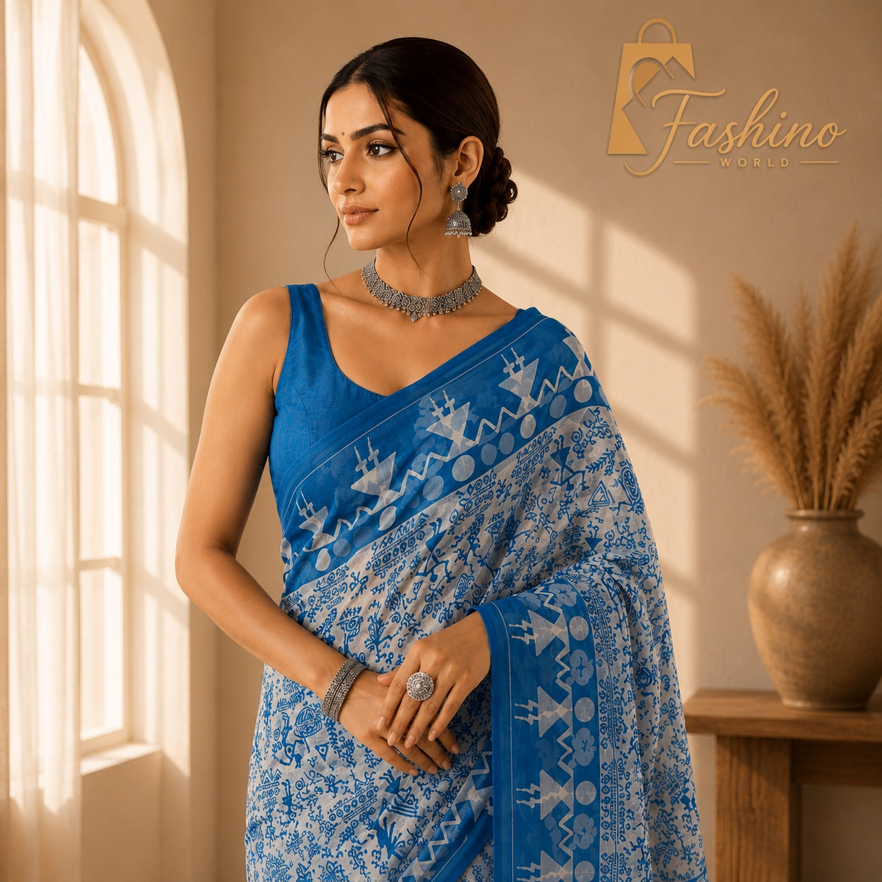 Bindi Women's Sky Blue Printed Chiffon Saree | Lightweight Traditional Ethnic Saree