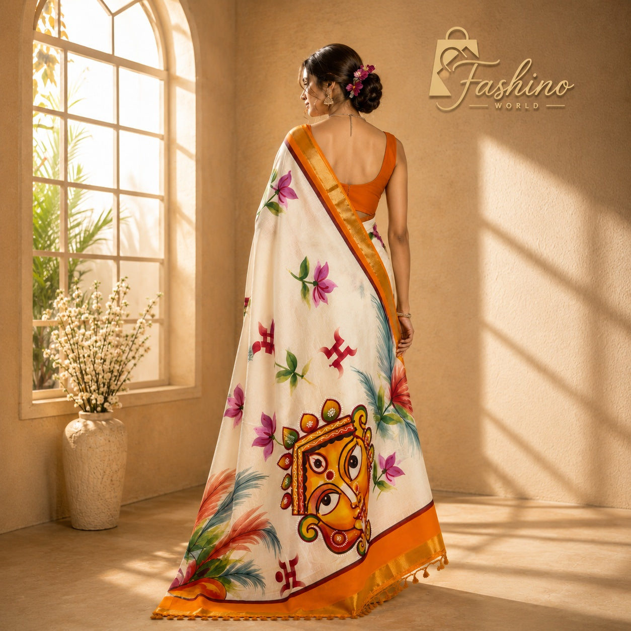 Bindi Women's Yellow Handloom Cotton Saree with Traditional Red Border | Lightweight Ethnic Wear