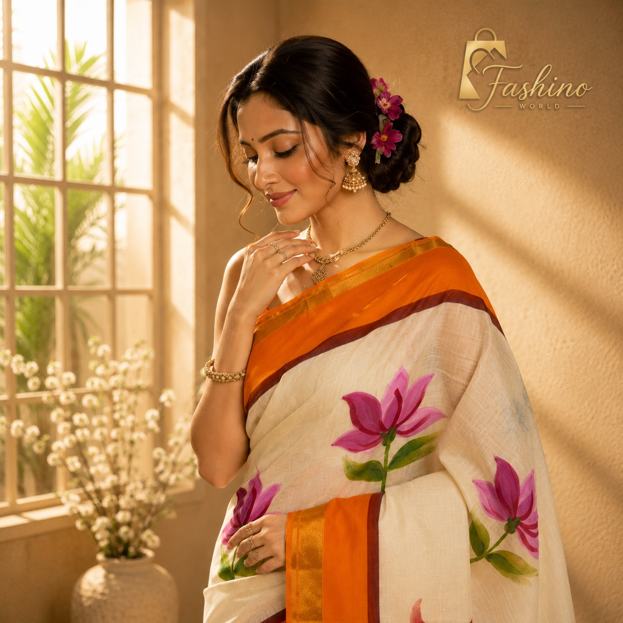 Bindi Women's Yellow Handloom Cotton Saree with Traditional Red Border | Lightweight Ethnic Wear