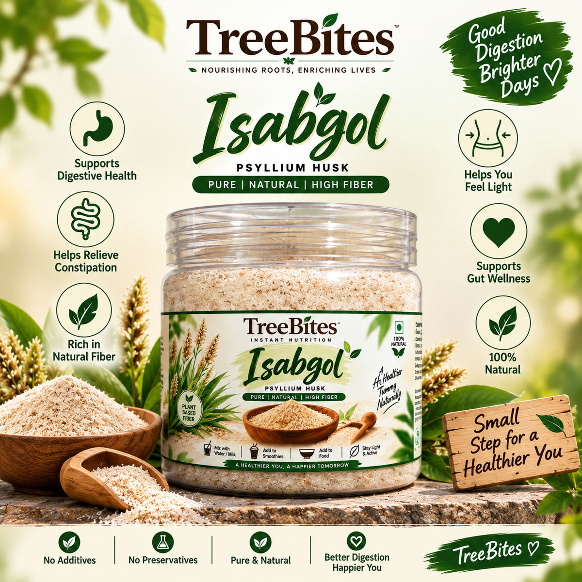 TreeBites Isabgol Psyllium Husk – Pure Natural High Fiber – 100 g