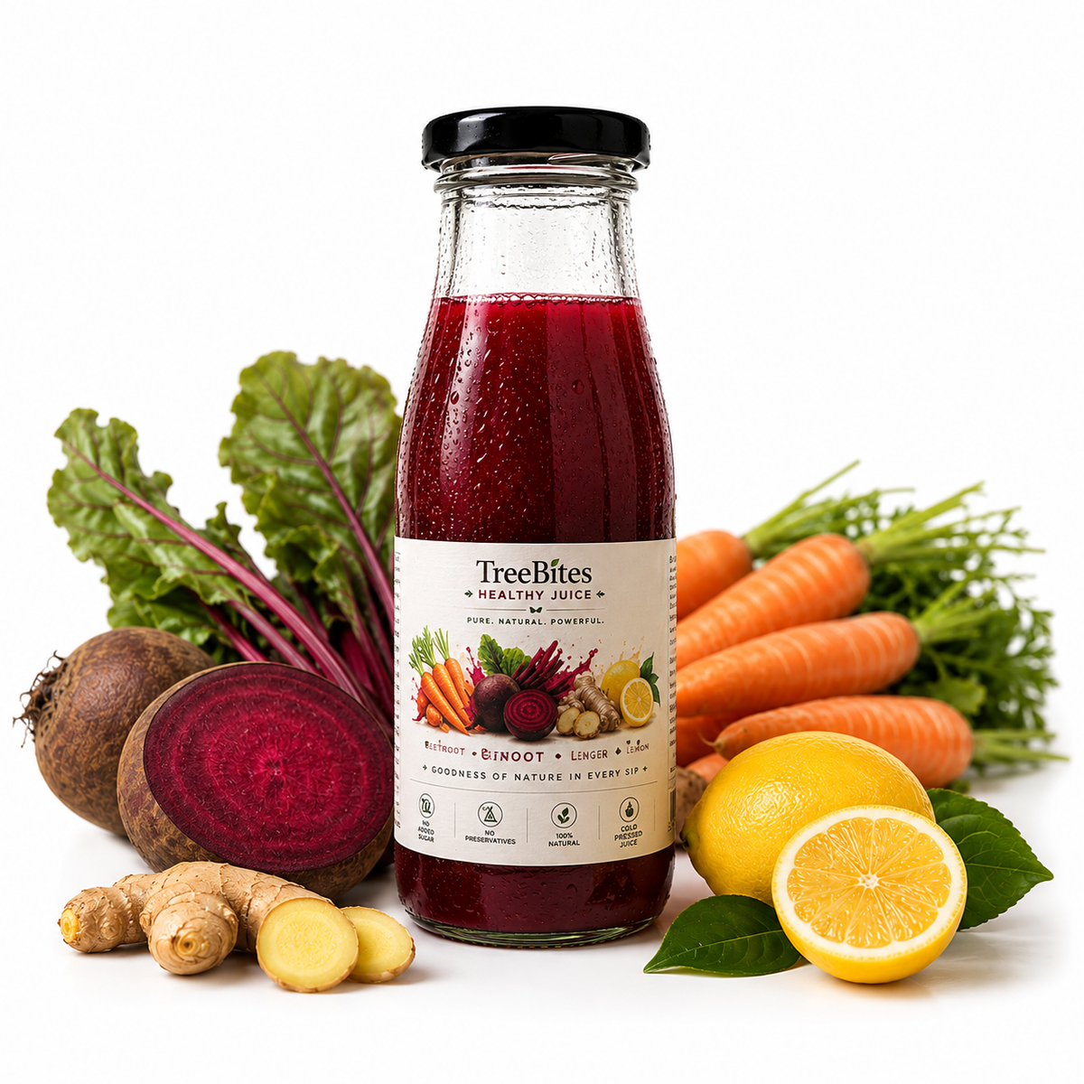 TreeBites Carrot Beetroot Ginger Lemon Cold-Pressed Healthy Juice – 100 ml