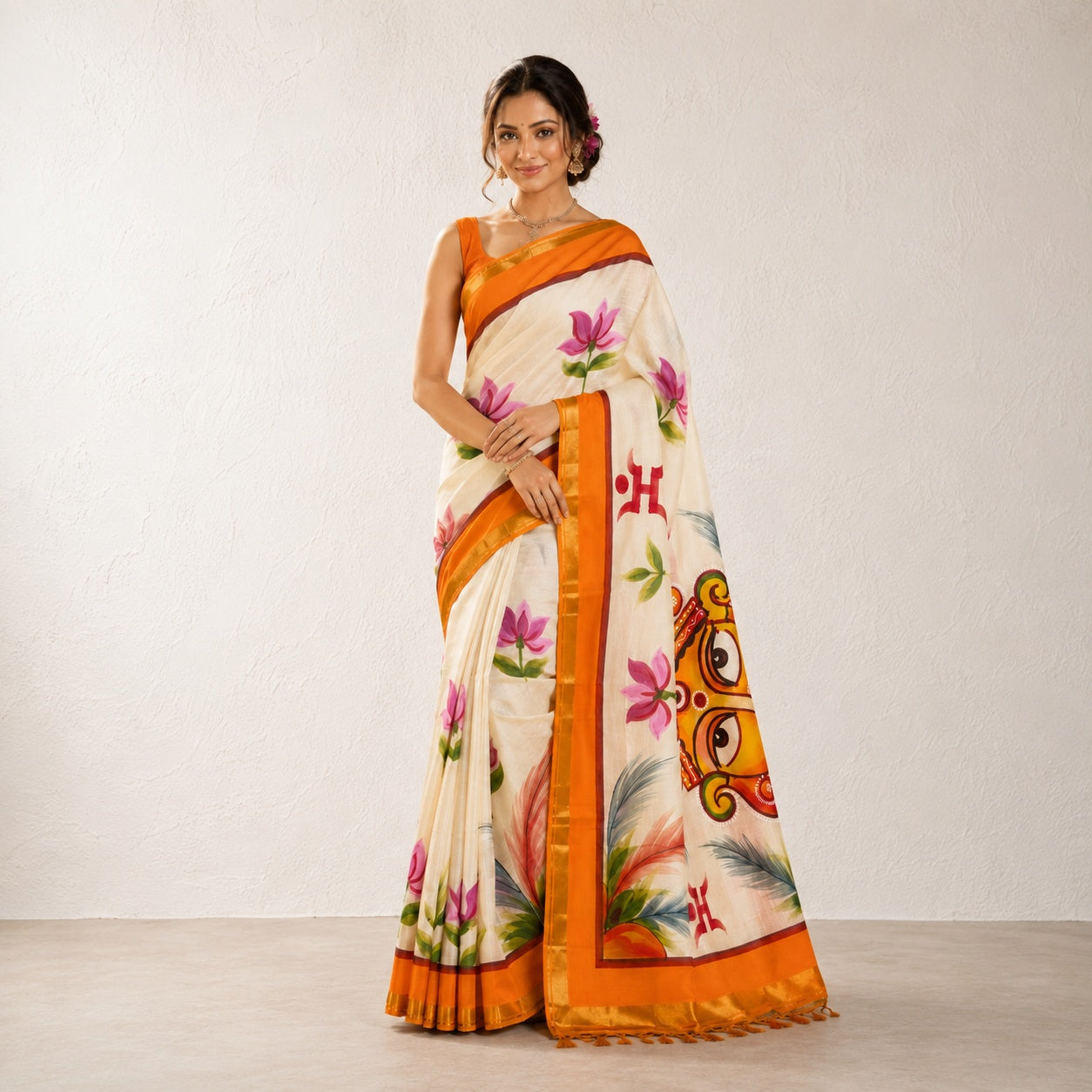 Bindi Women's Yellow Handloom Cotton Saree with Traditional Red Border | Lightweight Ethnic Wear