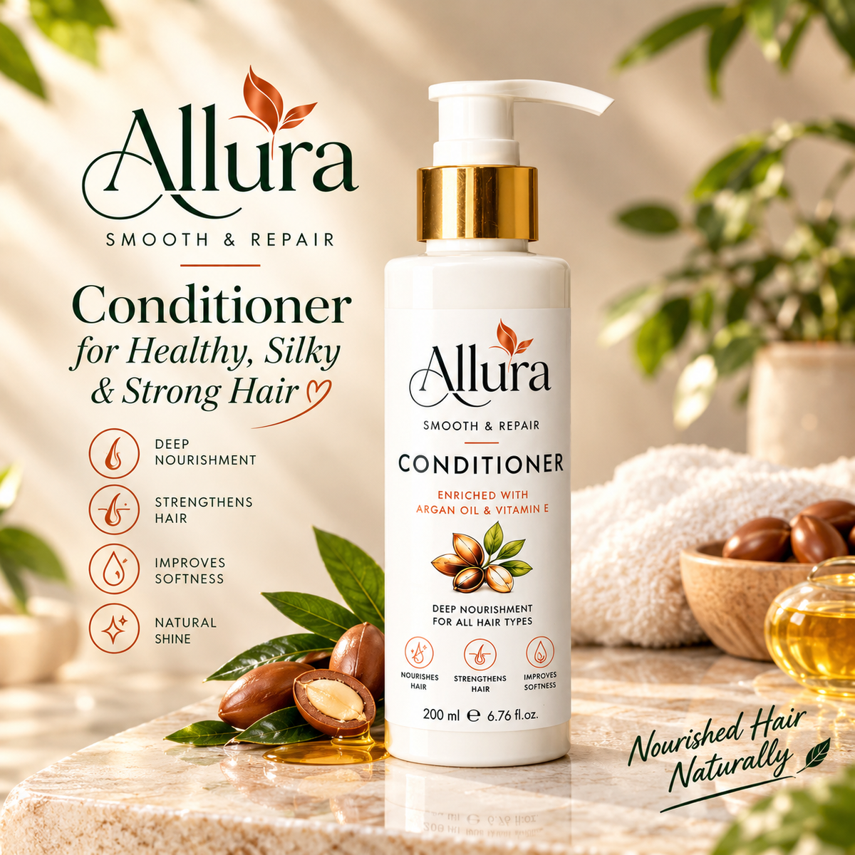 Allura Smooth & Repair Conditioner with Argan Oil & Vitamin E – 200 ml