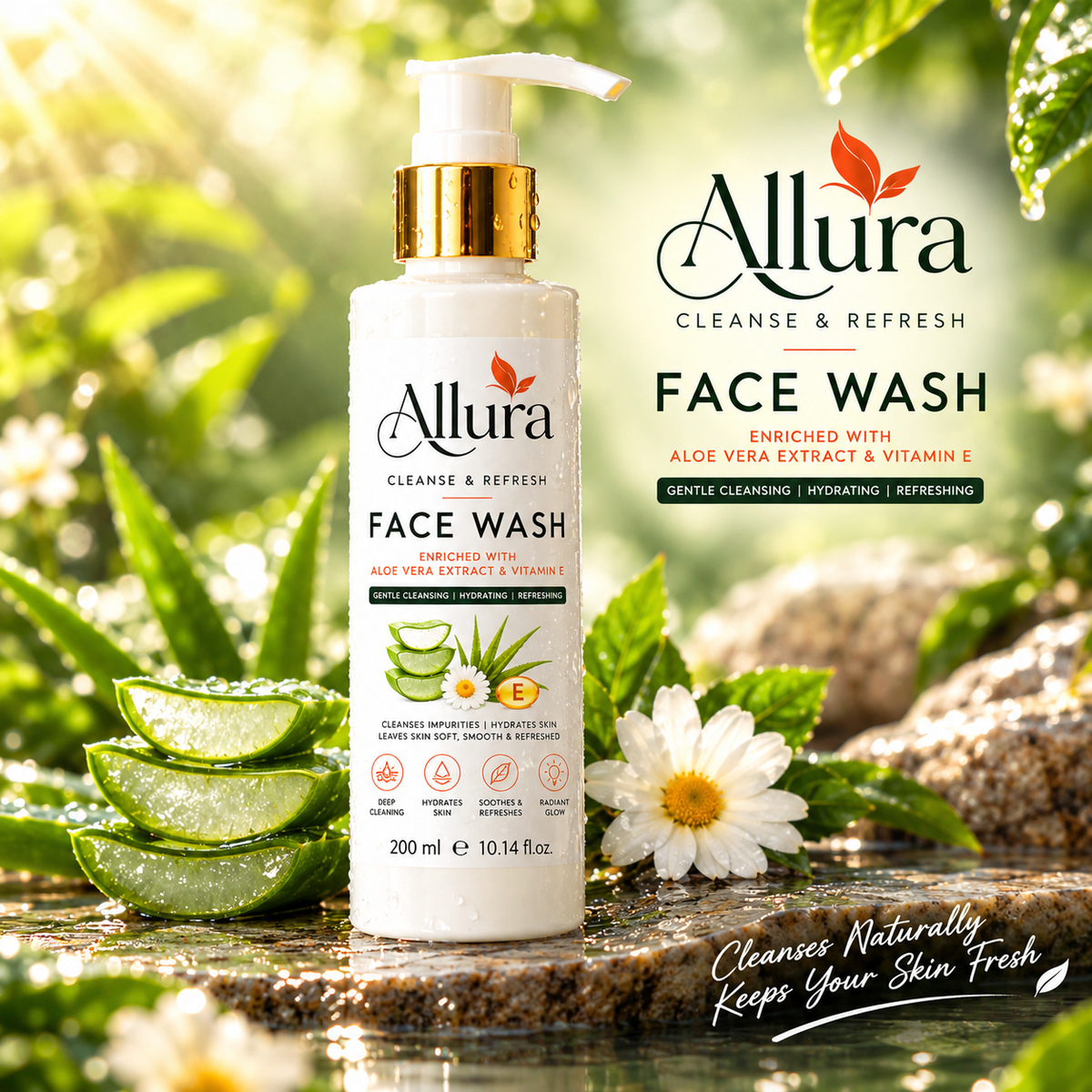 Allura Aloe Vera & Vitamin E Face Wash – Gentle Cleansing & Hydrating Facial Cleanser | 100 ml