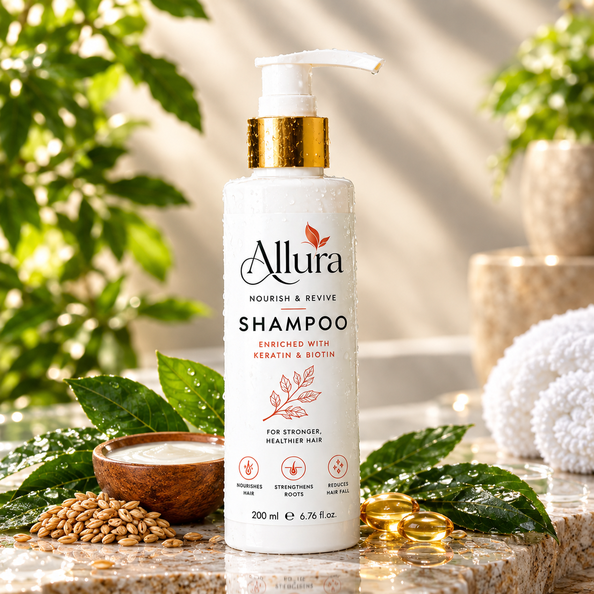 Allura Nourish & Revive Shampoo – Keratin & Biotin, 200 ml