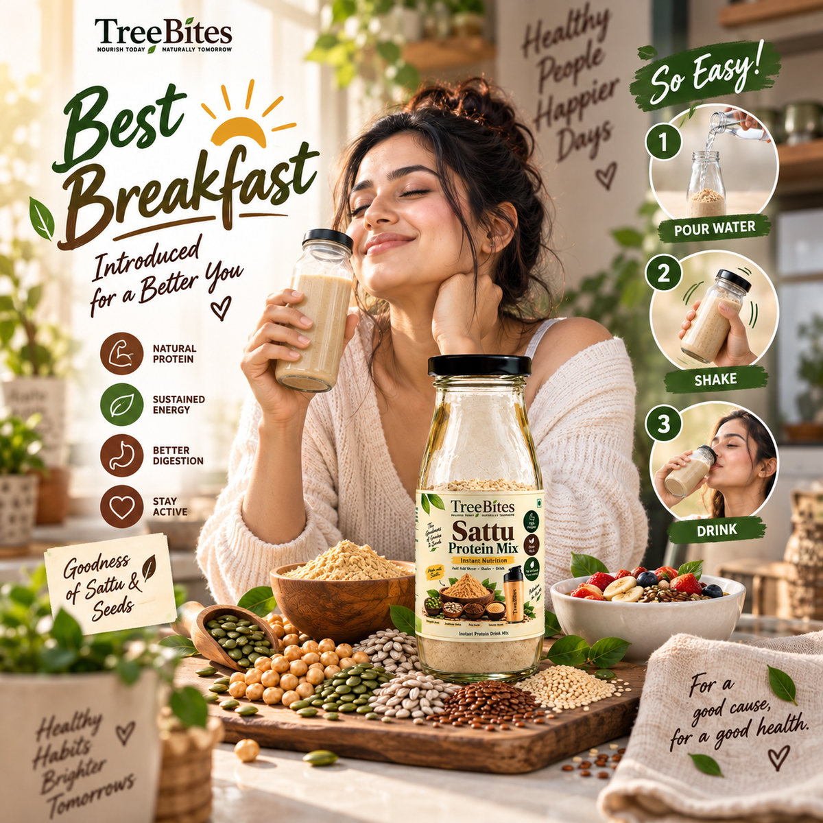TreeBites Sattu Protein Mix | Instant Nutrition Drink Mix | 50g