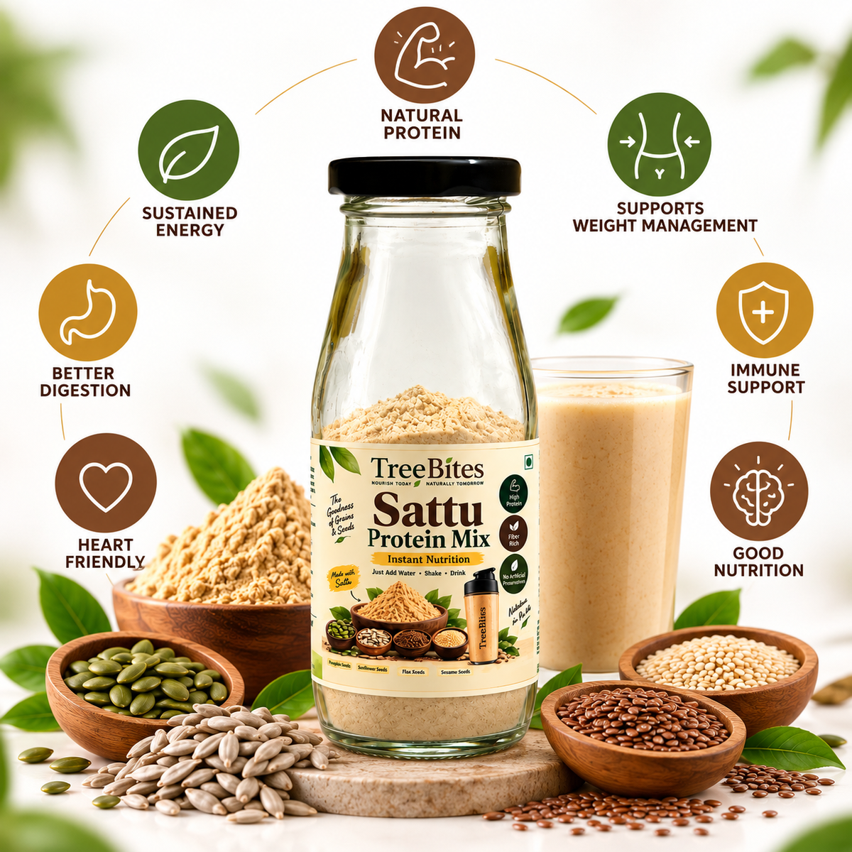 TreeBites Sattu Protein Mix | Instant Nutrition Drink Mix | 50g