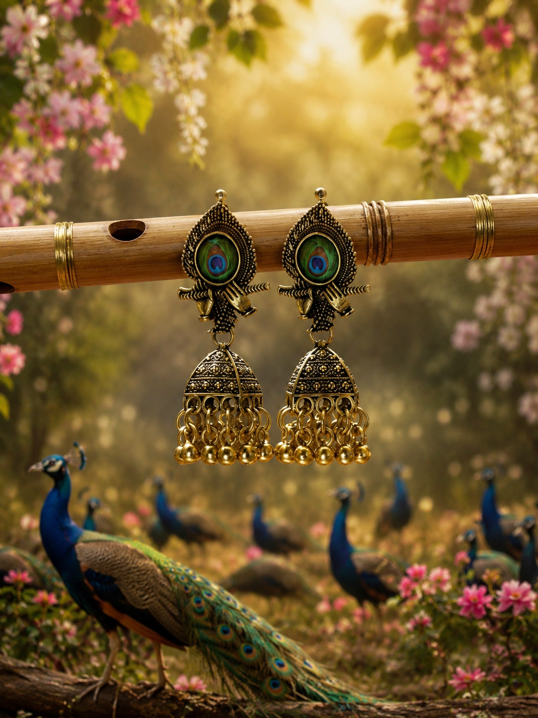 Fashion World Peacock Jhumka Earrings for Women | Gold-Tone Peacock Eye Dangler Earrings | Traditional Ethnic & Festive Statement Jewellery