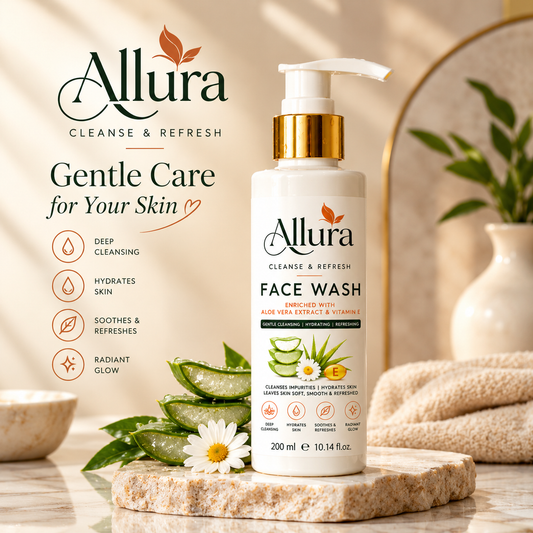 Allura Aloe Vera & Vitamin E Face Wash – Gentle Cleansing & Hydrating Facial Cleanser | 100 ml